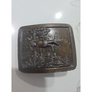 Vintage Indiana Metal Craft Running Jumping Buck Deer Belt Buckle 1977